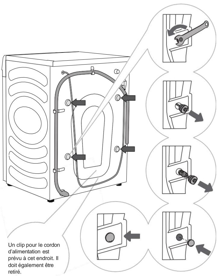 HISENSE WF3S9043BW7 - DÉPOSE DES VIS / TIGES DE BLOCAGE - 1