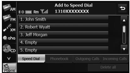 SUBARU BRZ (2017) - Appuyez sur le numéro dans la liste Speed Dial (N° abrégés) où vous souhaitez enregistrer le numéro de téléphone. - 1