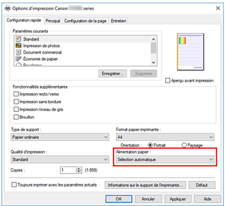 CANON TS7400series - Sélection de la source d'alimentation en papier - 1