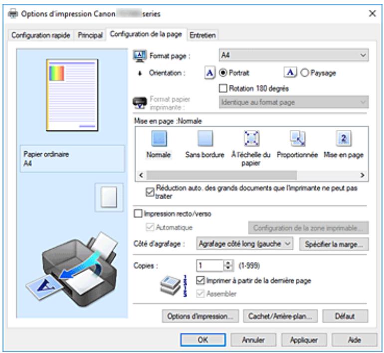 CANON TS7451I - Description de l'onglet Configuration de la page - 1