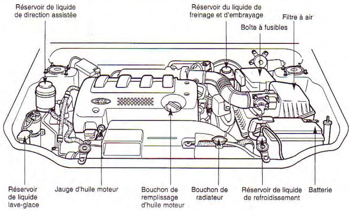 KIA Spectra (2000-2004) - Compartment moteur - 1