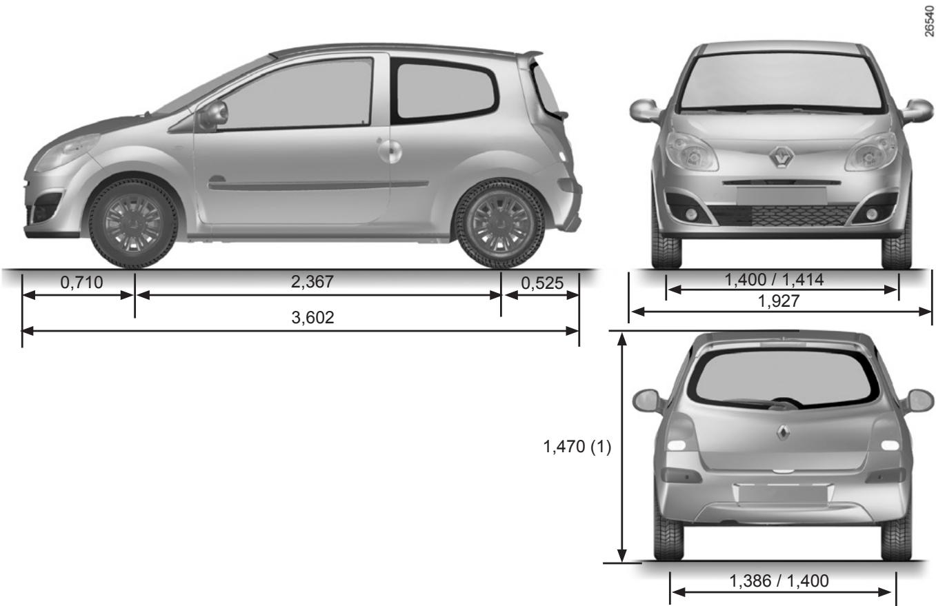 RENAULT Twingo 2 2008 - DIMENSIONS (en mètres) - 1