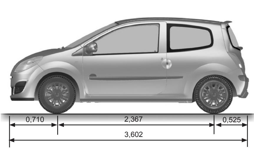 RENAULT Twingo 2 2009 - DIMENSIONS (en metres) - 1