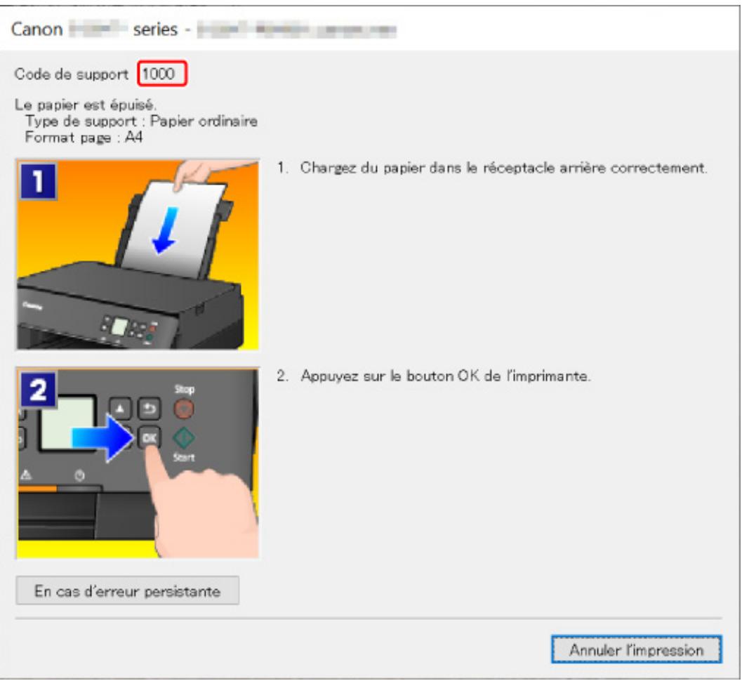 CANON TS5351I - Lorsqu'un code de support et un message s'affichent sur l'écran de l'ordinateur (Windows) : - 1