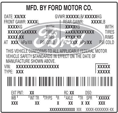 FORD Focus US 3 Phase 1 (2011-2014) - ÉTIQUETTE D'HOMOLOGATION DU VÉHICULE - 1