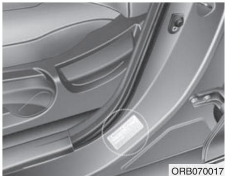 HYUNDAI Accent (2010-2018) - ÉTIQUETTE DE PRESSION ET SPÉCIFICATIONS DES PNEUS - 1