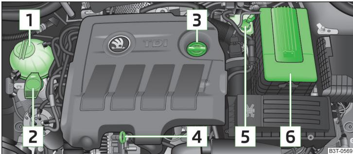 SKODA Superb 2 (2013-2015) - Aperçu du compartmentement moteur - 1