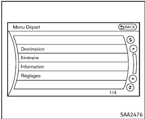 INFINITI Q70 (2014) - MENU DÉPART (modèles avec système de navigation) - 1