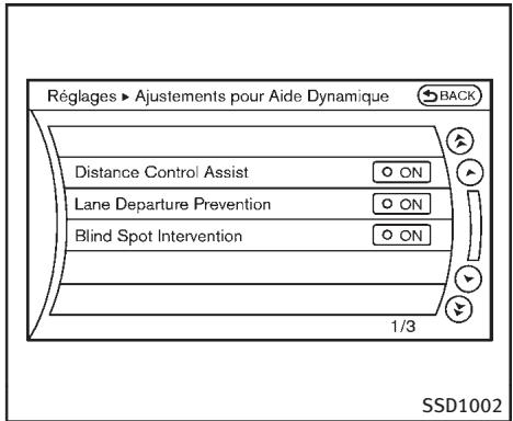 INFINITI Q70 (2014) - Comment activer/désactiver le système DCA en utilisant le menu de réglages : - 1