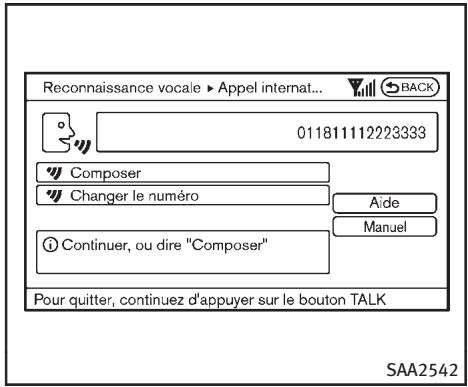 INFINITI Q70 (2014) - Exemple 2 - Composez l'appel international 011-81-111-222-3333 : - 3
