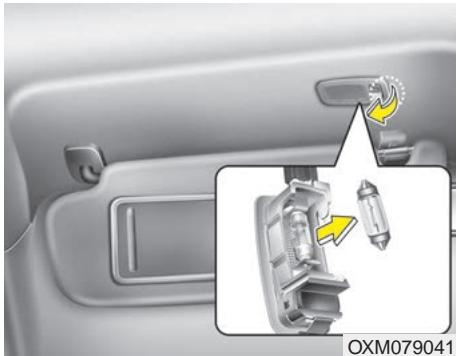 KIA Sorento (2017-2020) - Remplacement de l'ampoule de lampe (à ampoule) du miroir de courtoisie - 1