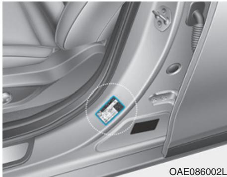 HYUNDAI Ioniq (2016-2019) - ÉTIQUETTE DE PRESSION ET DE SPECIFICATION DES PNEUS - 1