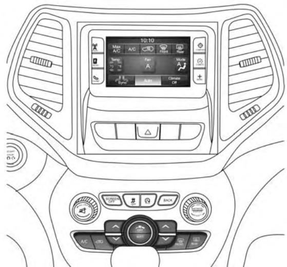 JEEP Cherokee Phase 1 (2013-2018) - Commandes du système de chauffage-climatisation avec une vue d'ensemble de l'écran tactile - 3