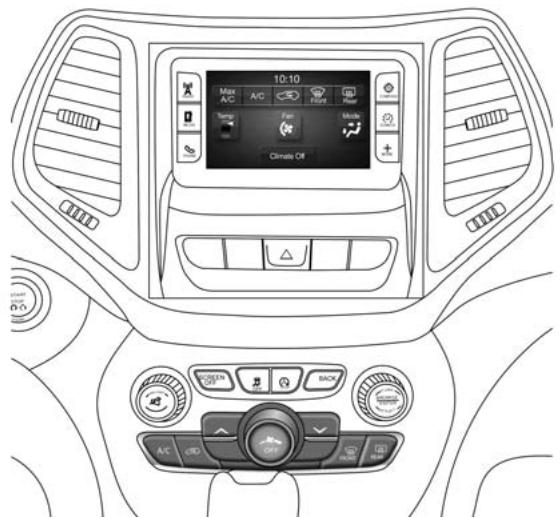 JEEP Cherokee Phase 1 (2013-2018) - Commandes du système de chauffage-climatisation avec une vue d'ensemble de l'écran tactile - 1
