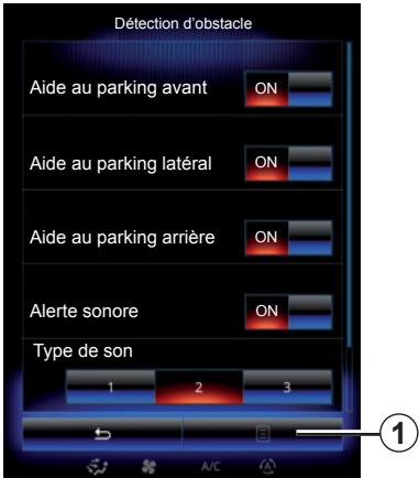 RENAULT R-Link2 (2015) - Menu « Aides stationnement » (suivant vehicule) - 1