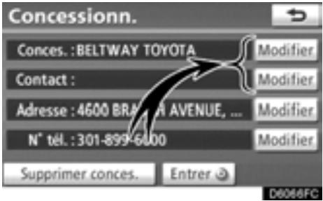 TOYOTA Highlander (2012) - Effleurez la touche "Modifier" adjacente à l'élément que vous souhaitez modifier. - 1