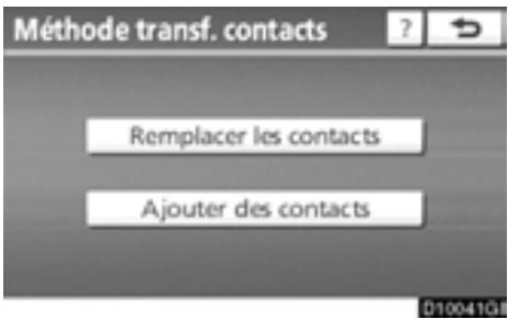TOYOTA Highlander (2012) - Effleurez la touche "Transférer les contacts". - 1