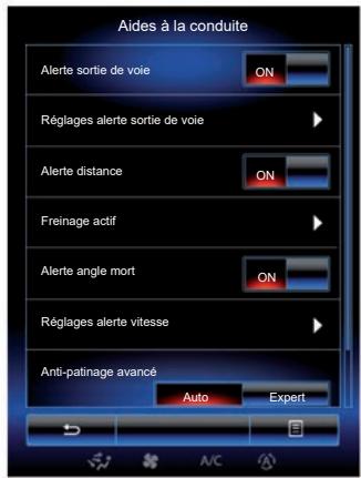 RENAULT R-Link2 (2019) - Menu « Aides à la conduite » - 1