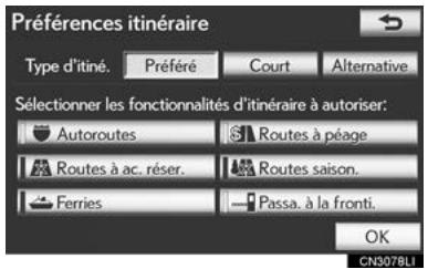 LEXUS IS XE20 Phase 2 (2010-2013) - Appuyez sur "Prefere", "Court" ou "Alternative" et appuyez sur "OK". - 1
