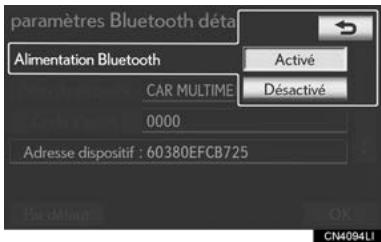 LEXUS IS XE20 Phase 2 (2010-2013) - Appuyez sur "Activé" ou "Désactivé". - 1