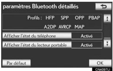 LEXUS IS XE20 Phase 2 (2010-2013) - PARAMÉTRES D'AFFICHAGE DE L'ÉTAT DE ConnEXION DU DISPOSITIF Bluetooth® - 1
