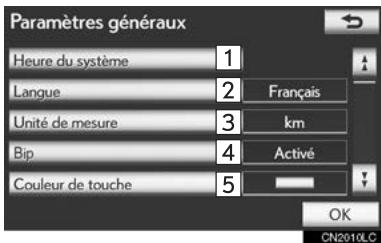 LEXUS IS XE20 Phase 2 (2010-2013) - ÉCRANS DES PARAMÉTRES GENÉRAUX - 1