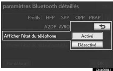 LEXUS IS XE20 Phase 2 (2010-2013) - PARAMÉTRES D'AFFICHAGE DE L'ÉTAT DE ConnEXION DU DISPOSITIF Bluetooth® - 2