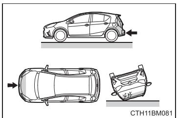 TOYOTA Prius C (2019) - Types de collisions dans lesquelles les coussins gonflables SRS (coussins gonflables latéraux et rideaux SRS) peuvent ne pas se déployer - 2