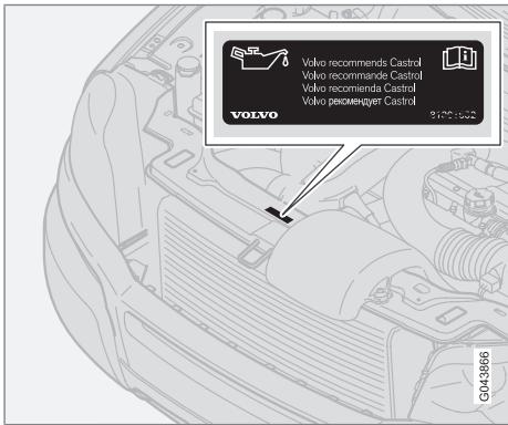 VOLVO XC90 Phase 2 (2006-2014) - Autocollant indiquant la qualité d'huile dans le compartiment moteur. - 1