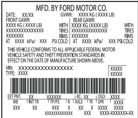 FORD Flex (2017) - ÉTIQUETTE D'HOMOLOGATION DU VÉHICULE - 1