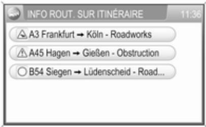 OPEL Zafira B Phase 2 (2008-2014) - Contrôle du guidage d'itinéraire via le menu INFOS ROUTIÈRES - 2
