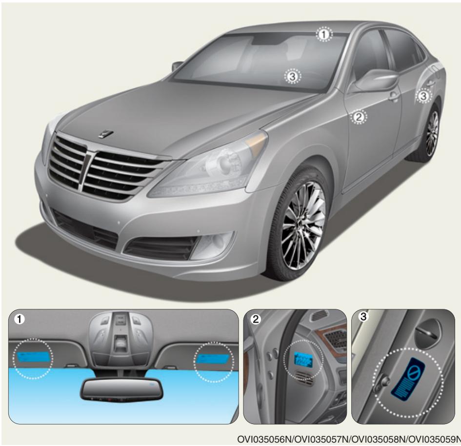 HYUNDAI Equus (2009-2016) - Étiquette d'avertissement concernant les coussins gonflables - 1