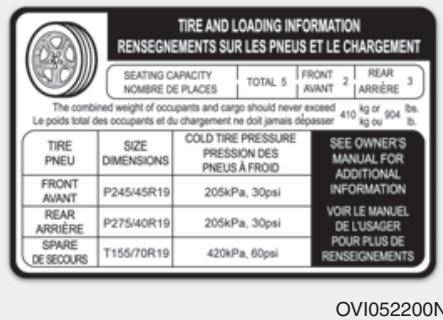 HYUNDAI Equus (2009-2016) - Étiquette d'information sur les pneus et les charges - 1