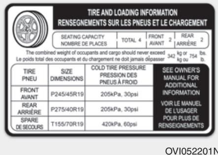 HYUNDAI Equus (2009-2016) - Étiquette d'information sur les pneus et les charges - 2