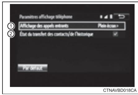 TOYOTA Highlander (2014) - Paramètres de l'affichage du téléphone - 1