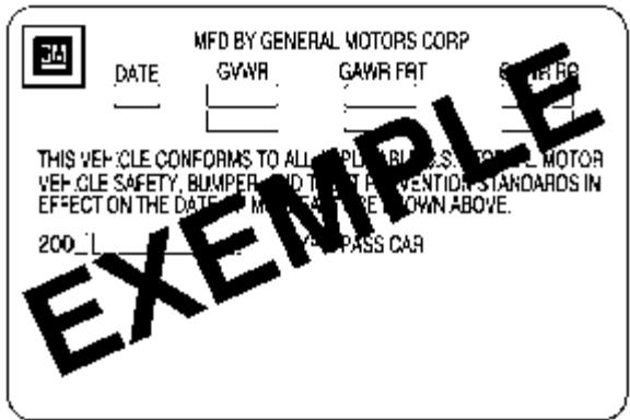 CHEVROLET Impala (2006) - Étiquette de conformité - 1