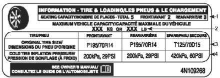 Chrysler 200 Cabriolet (2012) - Étiquette d'information sur les pneus et la charge - 1