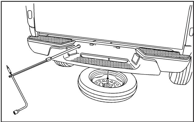 CHEVROLET Colorado (2008) - Dépose du pneu de secours et des outils - 2