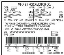 FORD Explorer (2022) - Exemple d'étiquette d'homologation de sécurité : - 1