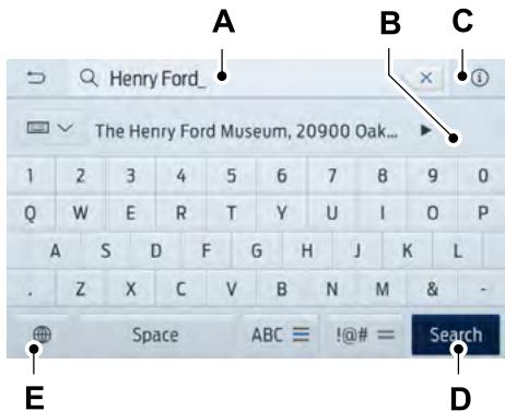 FORD Explorer (2022) - Définition d'une destination à l'aide de l'écran d'entrée de texte - 1