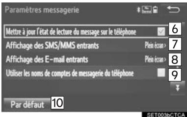 TOYOTA Sequoia (2016) - Écran “paramètres messagerie - 2