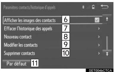 TOYOTA Sequoia (2016) - Écran “paramètres contacts/historique d'appels - 2