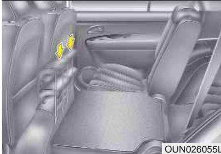 KIA Carens UN (2006-2010) - Pour rabattre le coussin et le dossier des sièges arrêté : (2ème rangée, 7 sièges) - 4