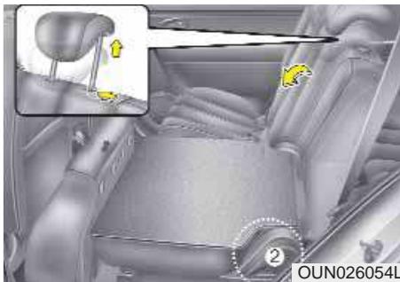 KIA Carens UN (2006-2010) - Pour rabattre le coussin et le dossier des sièges arrêté : (2ème rangée, 7 sièges) - 3