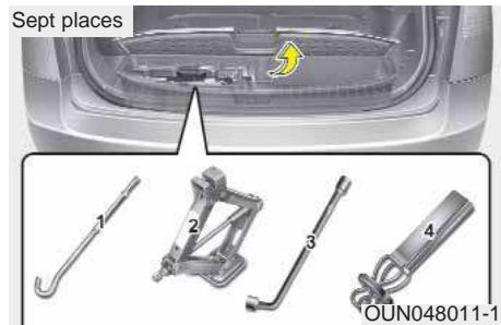 KIA Carens UN (2006-2010) - SI VOUS AVEZ UN PNEU A PLAT (AVEC PNEU DE RECHANGE, LE CAS ÉCHÉANT) - 1