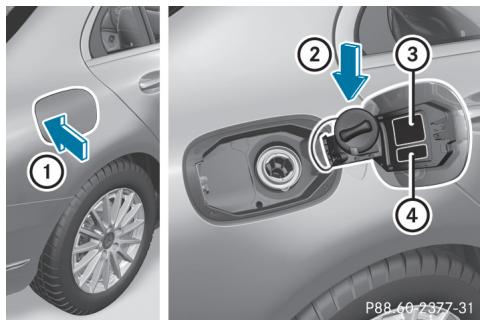 Mercedes-Benz Classe C (2014-2018) - Ouverture de la trappe du réservoir - 1