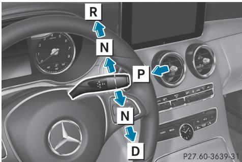 Mercedes-Benz Classe C (2014-2018) - Vue d'ensemble de la commande de boîte de vitesses - 1