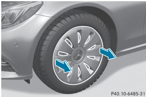 Mercedes-Benz Classe C (2014-2018) - Véhicules équipés de jantes acier et d'enjoliveurs: l'enjoliveur masque les vis de roue. - 1
