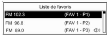 Liste de favoris FM 102.3 (FAV 1 - P1) FM 96.8 (FAV 1 - P2) FM 89.0 (FAV 1 - P3) 🔊)