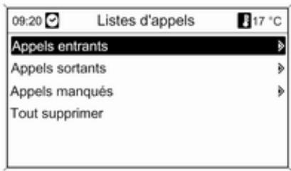 09:20 Listes d'appels 17 °C Appels entrants Appels sortants Appels manqués Tout supprimer
